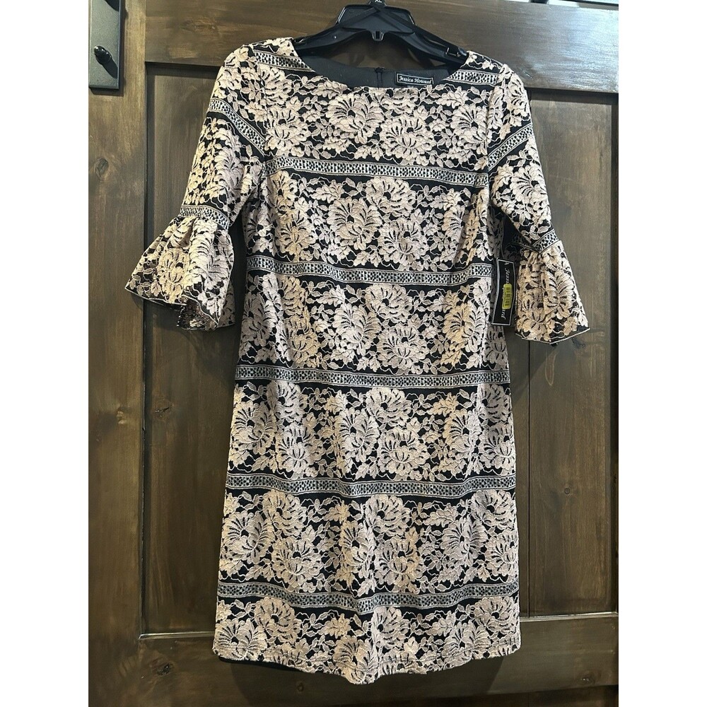 E815 Jessica Howard Plus Size Floral Lace Sequin Dress Sz 8P